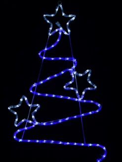 Christmas Warehouse Blue & Cool White Led Christmas Tree With Stars Rope Light Silhouette - 85Cm> Christmas Light Displays
