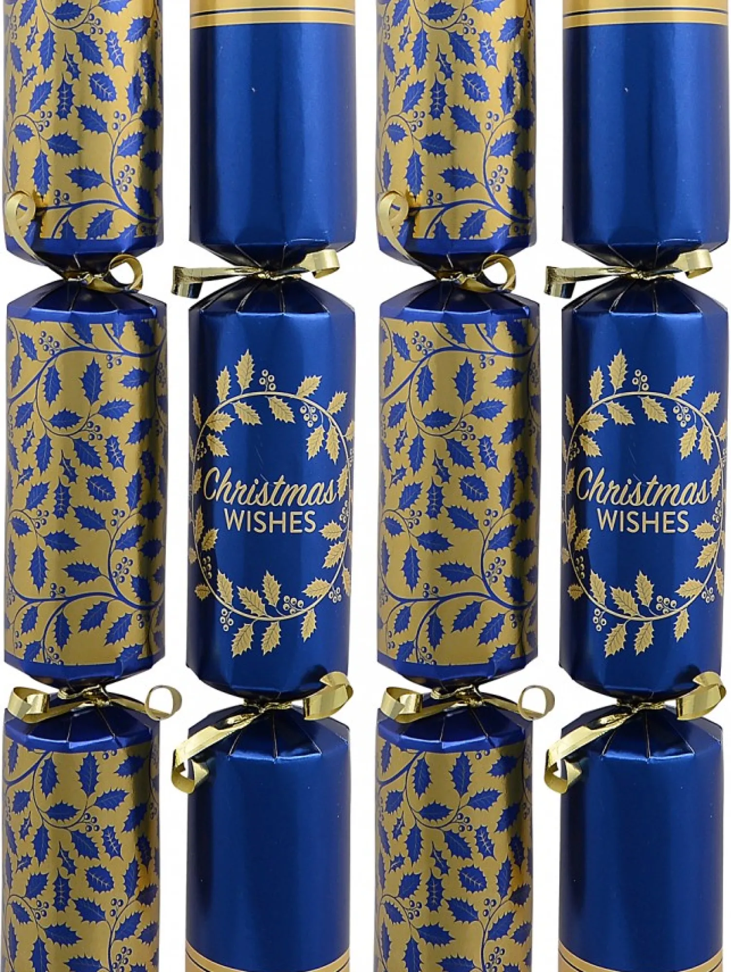 Christmas Warehouse Blue & Gold With Christmas Wishes Holly Vine & Wreath Bon Bons - 12 X 29Cm> Christmas Cracker Bon Bon Packs (4 - 16 Per Pack)
