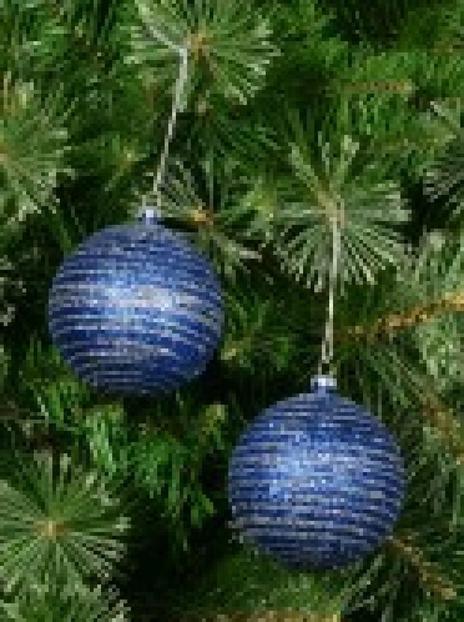 Christmas Warehouse Blue Glittered Christmas Baubles With Silver Glittered Stripes - 4 X 80Mm> Bauble Packs