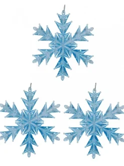 Christmas Warehouse Blue Ice Look Refractive Snowflakes Tree Hanging Decorations - 3 X 11Cm> Hanging Decorations - Packs