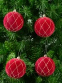 Christmas Warehouse Burgundy Velvet Baubles With Diamond Pattern Gold Sequin Lines - 4 X 10Cm><noscript><img width=