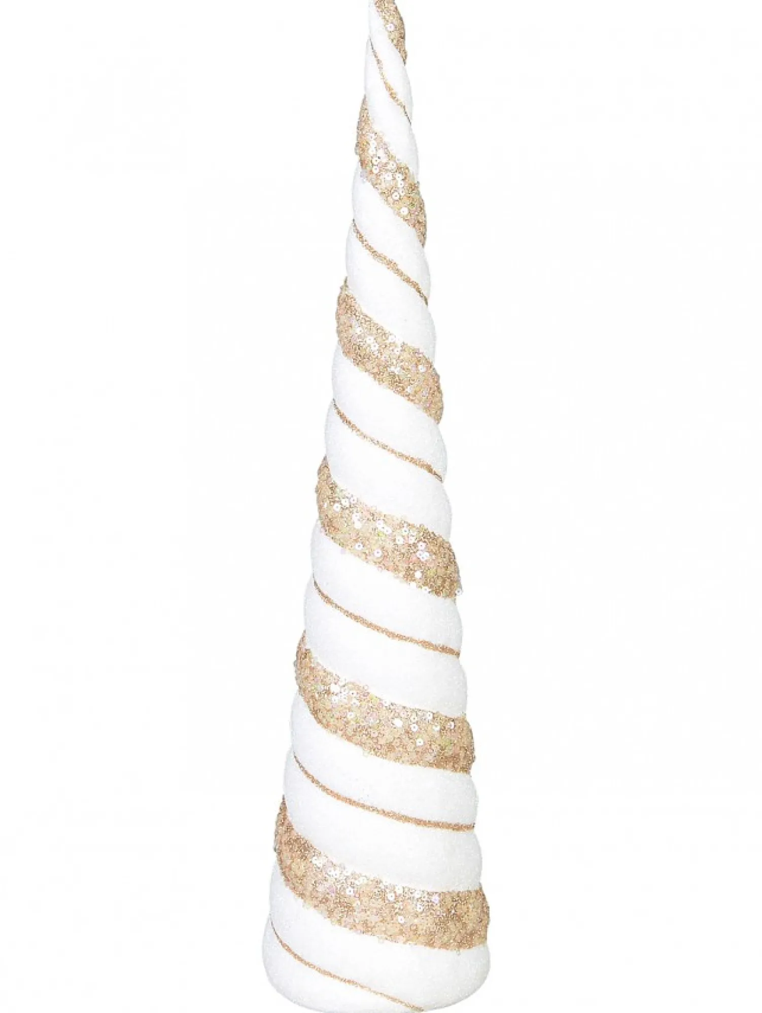 Christmas Warehouse Champagne & White With Glitter & Sequins Conical Shape Table Top Tree - 43Cm> Table Top Christmas Trees