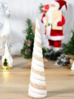 Christmas Warehouse Champagne & White With Glitter & Sequins Conical Shape Table Top Tree - 43Cm><noscript><img width=