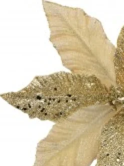Christmas Warehouse Champagne Glitter & Dew Like Petals Decorative Christmas Flower Pick - 32Cm><noscript><img width=