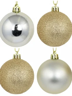 Christmas Warehouse Champagne Glitter, Matte & Metallic Christmas Baubles - 12 X 60Mm> Bauble Packs