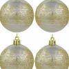 Christmas Warehouse Champagne Pearl Baubles With Gold Glitter & White Stripes - 12 X 60Mm> Bauble Packs