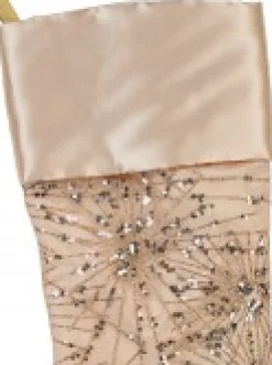 Christmas Warehouse Champagne Satin With Sequin Starburst Pattern Christmas Stocking - 48Cm> Christmas Stockings