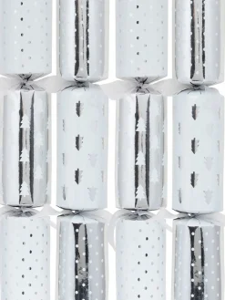 Christmas Warehouse Christmas Jingle Shiny Silver & White Tree & Dots Pattern Bon Bons - 10 X 34Cm> Christmas Cracker Bon Bon Packs (4 - 16 Per Pack)