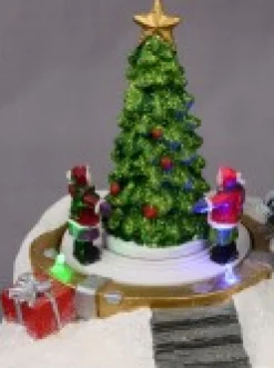 Christmas Warehouse Christmas Tree Scene With Kids & Elf With Led Lights & Animated Tree - 19Cm><noscript><img width=