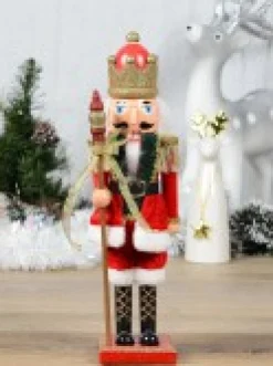 Christmas Warehouse Classic Christmas Nutcracker With Finial Staff Decorative Ornament - 39Cm><noscript><img width=