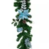 Christmas Warehouse Decorated Blue Poinsettia, Pine Cone, Foliage & Baubles Pine Garland - 2.7M> Christmas Garlands
