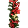 Christmas Warehouse Decorated Red Bauble, Berry & Poinsettia & Gold Leaf Pine Garland - 1.8M> Christmas Garlands
