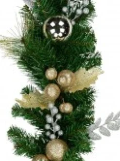 Christmas Warehouse Decorated White Poinsettia, Mistletoe, Berries & Baubles Pine Garland - 2.3M><noscript><img width=