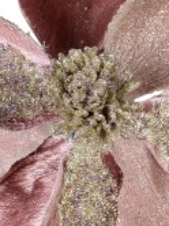 Christmas Warehouse Dusty Rose & Champagne Glitter Magnolia Christmas Flower Pick - 22Cm><noscript><img width=