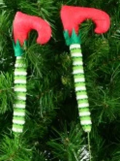 Christmas Warehouse Elf Feet In Your Tree With Long Socks Pair Decorative Christmas Picks - 2 X 40Cm><noscript><img width=