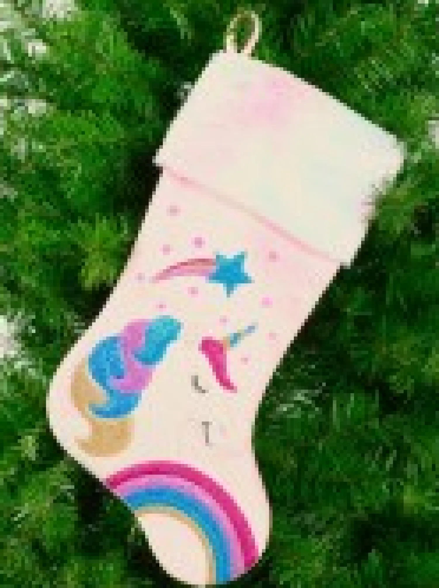 Christmas Warehouse Fabulous Unicorn, Rainbow & Star Applique Velvet Christmas Stocking - 48Cm> Christmas Stockings