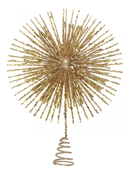 Christmas Warehouse Glittered Champagne Starburst Christmas Tree Topper Decoration - 38Cm> Tree Top Decorations