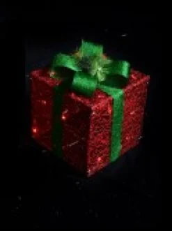 Christmas Warehouse Glittered Red Mesh 3D Gift Boxes With Bow & Warm White Led Lights - 30Cm><noscript><img width=