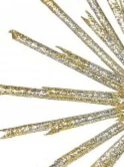 Christmas Warehouse Gold & Platinum Glittered Starburst Decorative Christmas Ornament Pick - 25Cm> Christmas Picks