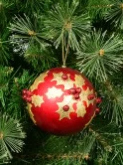 Christmas Warehouse Gold Antique Holly Red Bauble Christmas Tree Hanging Decoration - 11Cm><noscript><img width=