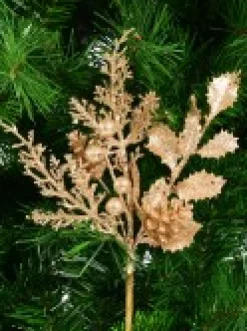 Christmas Warehouse Gold Glittered Leaves, Berries & Eucalyptus Christmas Spray Stem - 54Cm><noscript><img width=