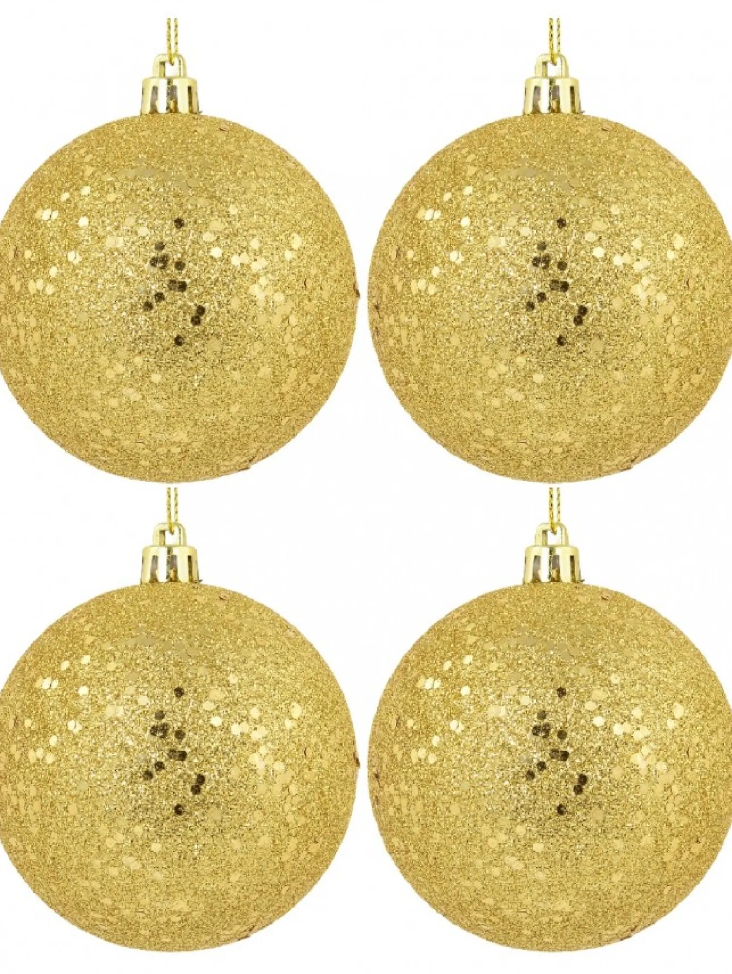 Christmas Warehouse Gold Metallic Sequins & Glitter Coated Christmas Baubles - 4 X 80Mm> Bauble Packs