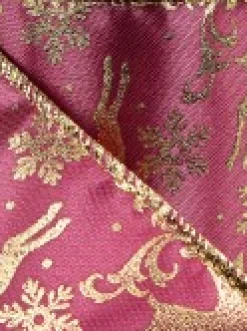 Christmas Warehouse Gold Reindeer Pattern On Burgundy Christmas Ribbon With Gold Edging - 3M><noscript><img width=