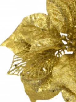 Christmas Warehouse Gold Sequin & Glitter Poinsettia Decorative Christmas Flower Pick - 26Cm> Christmas Picks