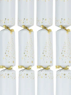Christmas Warehouse Gold Shiny Stars Christmas Tree Pattern Design On White Bon Bons - 50 X 30Cm> Christmas Cracker Bon Bon Catering Packs (50 Per Pack)