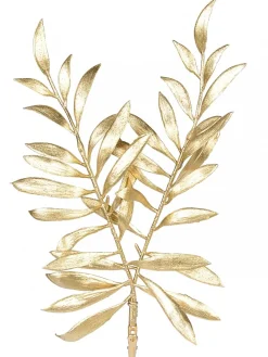 Christmas Warehouse Gold Thin Leaf Christmas Bush Two Branch Decorative Spray Pick - 26Cm> Christmas Picks