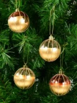 Christmas Warehouse Gold With Rose Gold Or Clear & Gold Glitter Lines Christmas Baubles - 6 X 60Mm><noscript><img width=