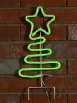 Christmas Warehouse Green Neon Flex Wavey Christmas Tree Solar Powered Path Light - 38Cm> Path Lights
