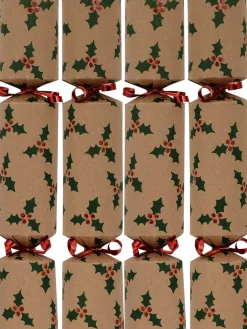 Christmas Warehouse Holly Leaf & Berries On Kraft Paper Christmas Cracker Bon Bons - 50 X 30Cm> Christmas Cracker Bon Bon Catering Packs (50 Per Pack)