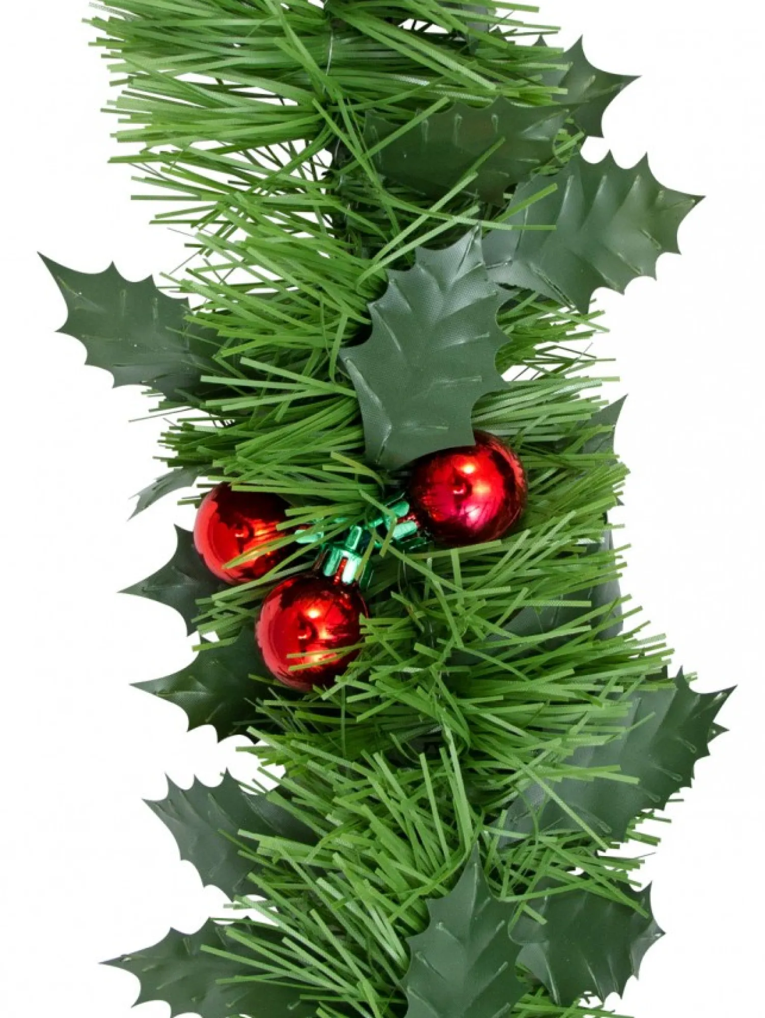 Christmas Warehouse Holly Leaf & Red Metallic Berry Clusters Pine Christmas Tinsel Garland - 5M> Tinsel