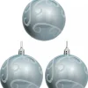 Christmas Warehouse Ice Blue Metallic Christmas Baubles With White Glitter Swirl Patterns - 3 X 80Mm> Bauble Packs