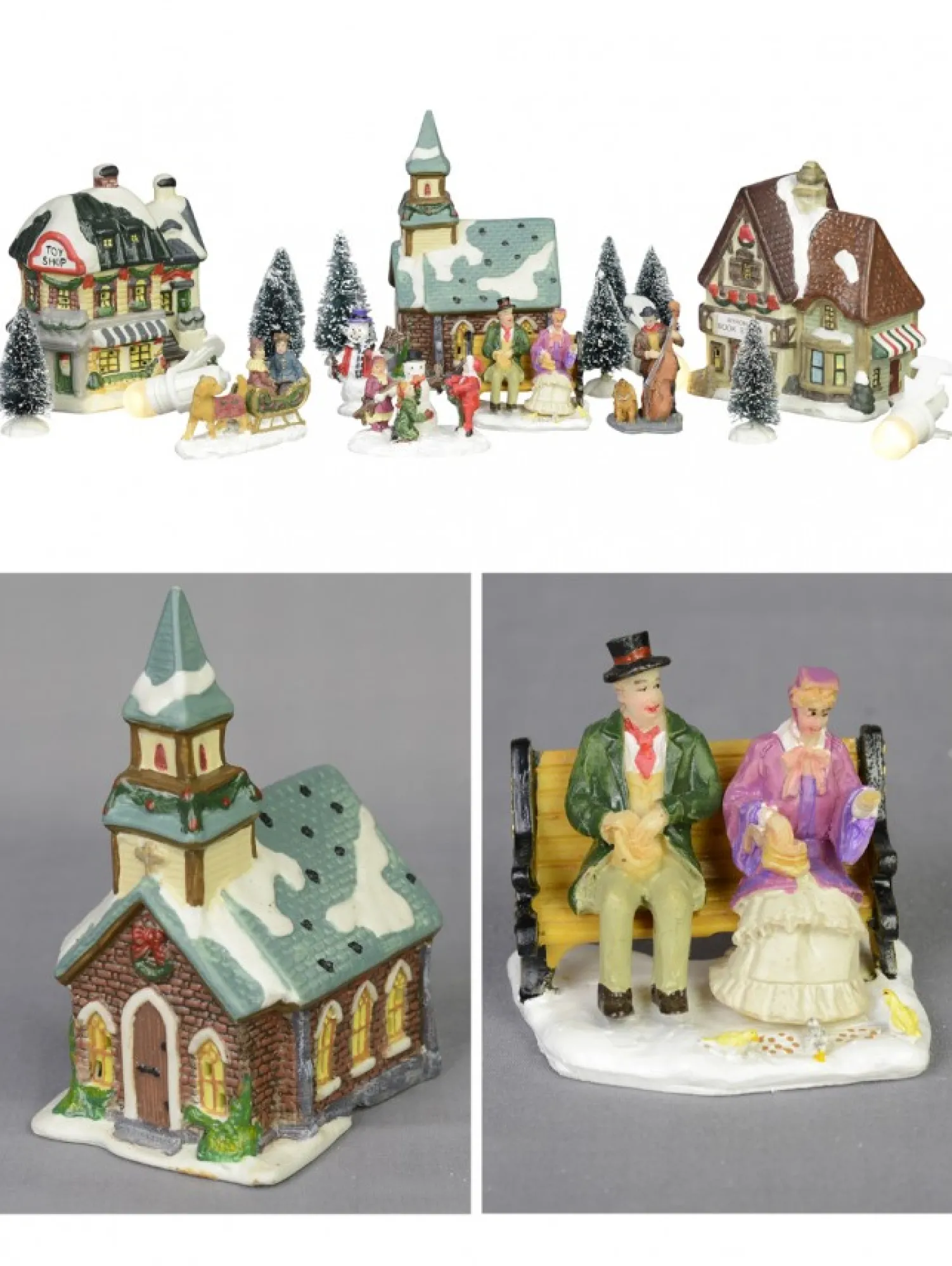 Christmas Warehouse Large Christmas Village Scene With Church, Shops & Figurines - 17 Piece> Christmas Village Scenes