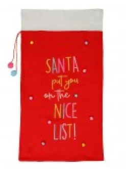 Christmas Warehouse Large Felt ' Santa Put You On The Nice List! ' & Pom-Poms Gift Santa Sack - 1M> Santa Sacks
