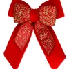 Christmas Warehouse Large Red Felt Double Bow With Gold Glitter Pattern Display Decoration - 48Cm> Christmas Bows