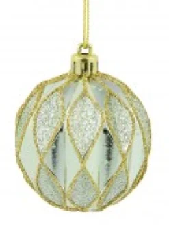 Christmas Warehouse Light Pink & Green Geometric Shiny & Glittered Christmas Baubles - 6 X 60Mm><noscript><img width=
