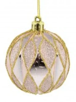 Christmas Warehouse Light Pink & Green Geometric Shiny & Glittered Christmas Baubles - 6 X 60Mm><noscript><img width=