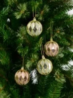 Christmas Warehouse Light Pink & Green Geometric Shiny & Glittered Christmas Baubles - 6 X 60Mm><noscript><img width=