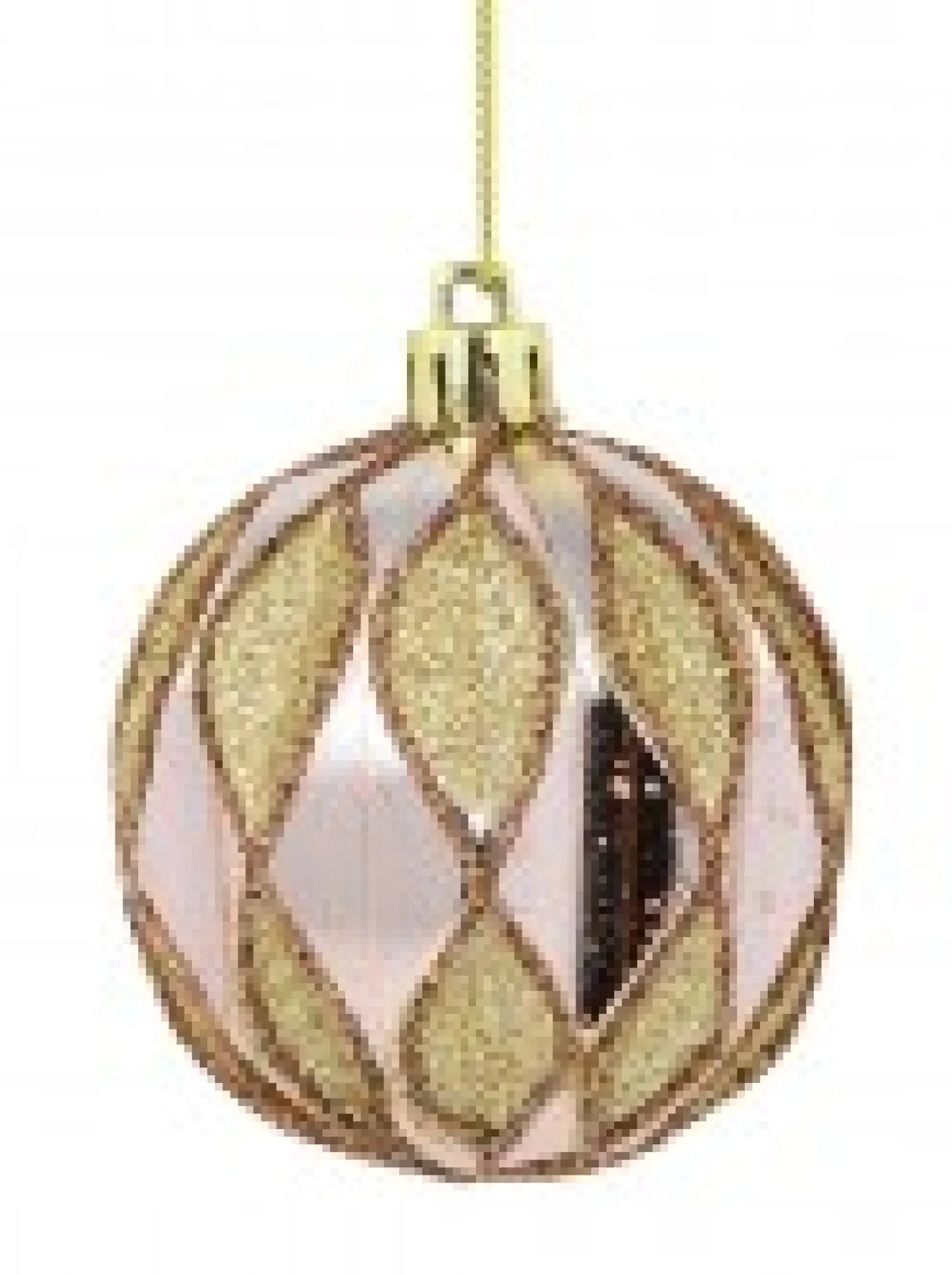 Christmas Warehouse Light Pink Christmas Baubles With Gold Geometric Textured Pattern - 6 X 60M> Bauble Packs