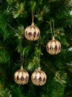 Christmas Warehouse Light Pink Christmas Baubles With Gold Geometric Textured Pattern - 6 X 60M><noscript><img width=