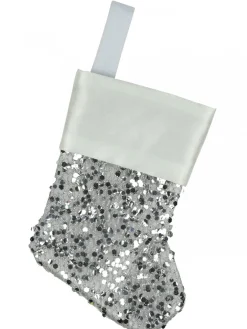 Christmas Warehouse Mini Silver Sequin Christmas Stocking Hanging Decorations - 6 X 15Cm> Hanging Decorations - Packs