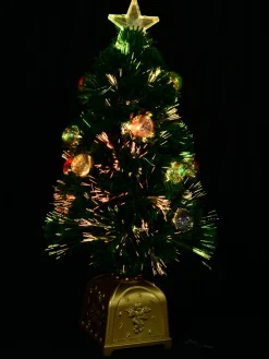 Christmas Warehouse Multi Colour Fibre Optic Christmas Tree With 12 Baubles & 60 Tips - 60Cm> Fibre Optic Christmas Trees