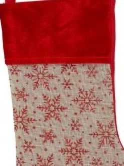 Christmas Warehouse Natural Burlap With Glittered Snowflakes Pattern Christmas Stocking - 42Cm> Christmas Stockings