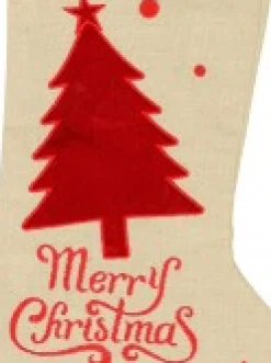 Christmas Warehouse Natural Burlap With Merry Christmas & Tree Design Christmas Stocking - 42Cm><noscript><img width=