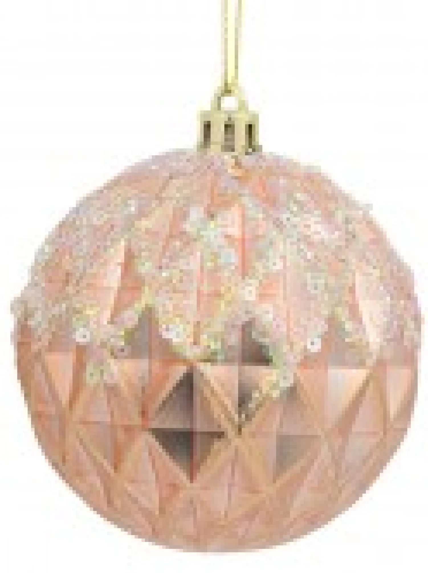 Christmas Warehouse Pearlised Rose Gold & White Textured Baubles With Glitter & Sequins - 4 X 80Mm> Bauble Packs