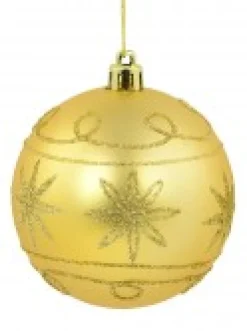 Christmas Warehouse Pink & Gold Christmas Baubles With Gold Glitter Stars & Swirls - 4 X 80Mm> Bauble Packs