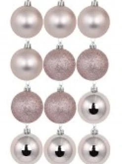 Christmas Warehouse Pink Glittered, Matte & Metallic Christmas Bauble Decorations - 12 X 60Mm> Bauble Packs